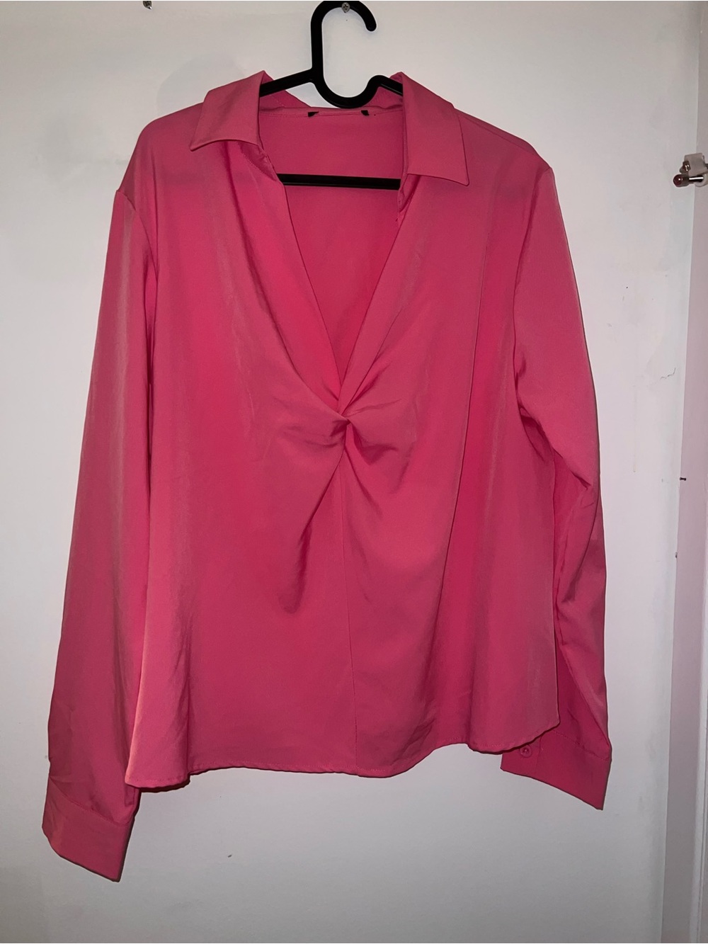 Pink Twist-Front Long Sleeve Blouse